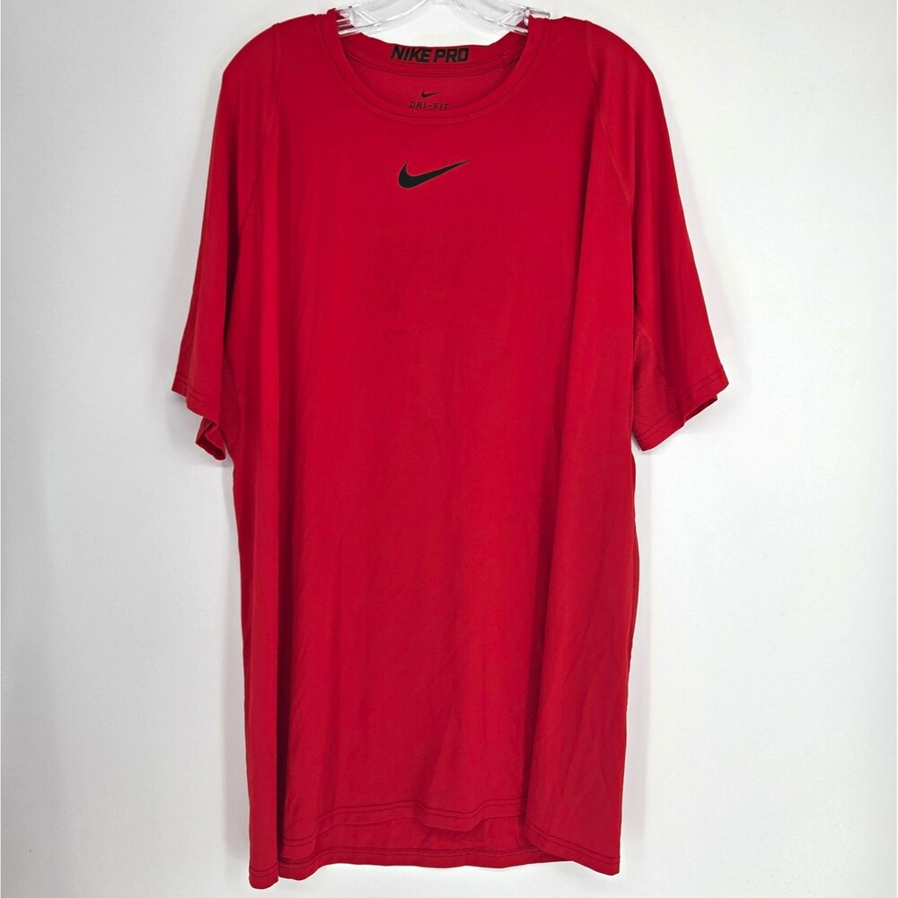 Nike Pro Dri-FIT Mens Short Sleeve XXLT Big & Tall Red Crew Neck Breathable Logo